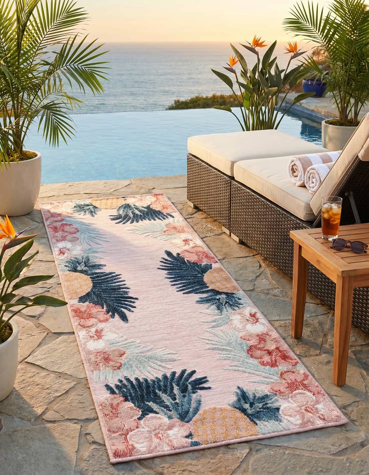 Detail image of 2' 2 x 6' Easy-Clean Botanical Indoor / Outdoor Runner Rug