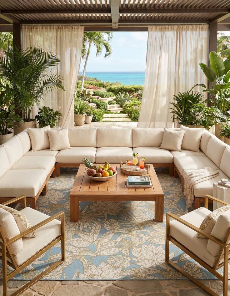 Detail image of 10' x 10' Easy-Clean Botanical Indoor / Outdoor Square Rug