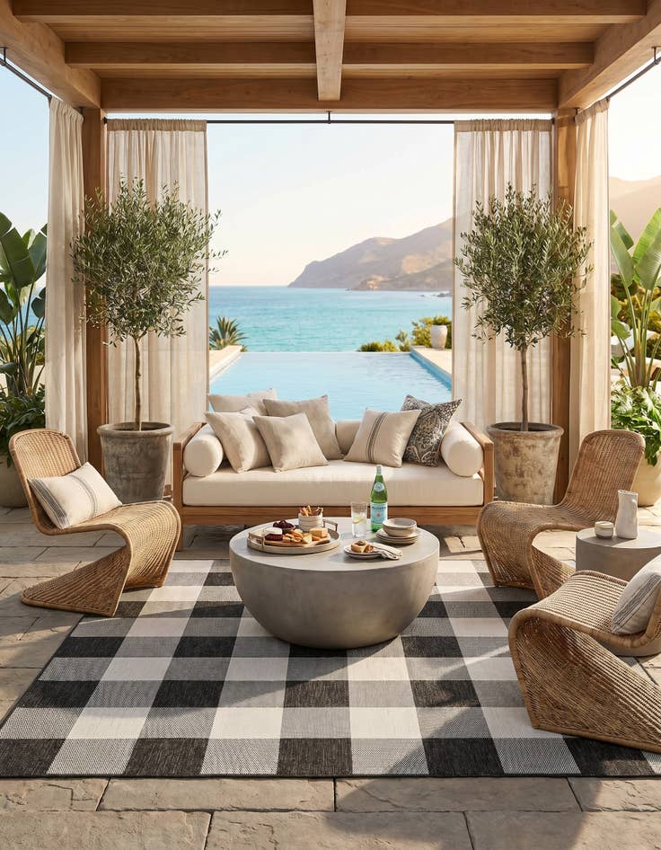 Detail image of 7' 10 x 7' 10 Easy-Clean Checkered Indoor / Outdoor Square Rug