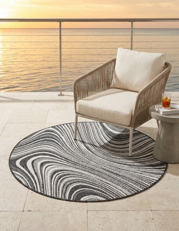 Charcoal Easy-Clean Modern Indoor / Outdoor Round Rug