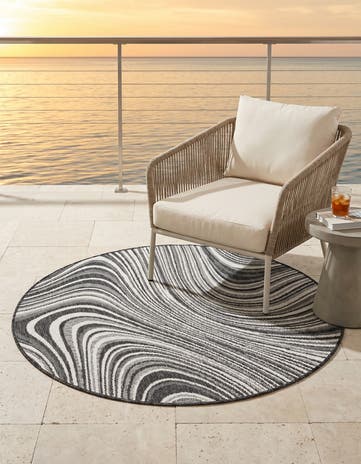 Charcoal Easy-Clean Modern Indoor / Outdoor Round Rug