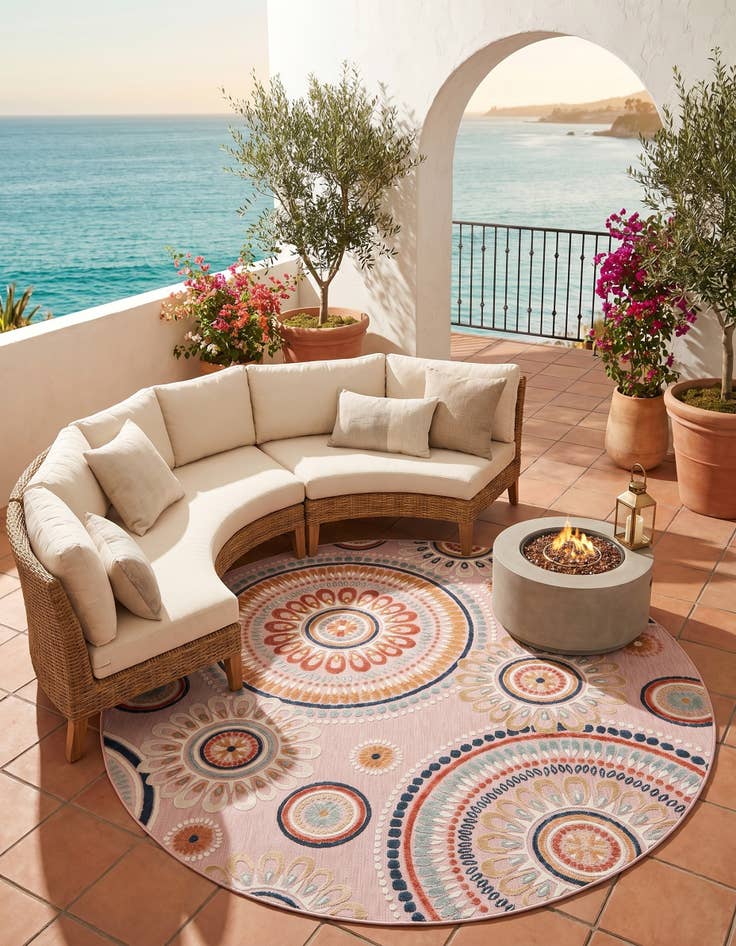 Detail image of 8' 2 x 8' 2 Easy-Clean Botanical Indoor / Outdoor Round Rug