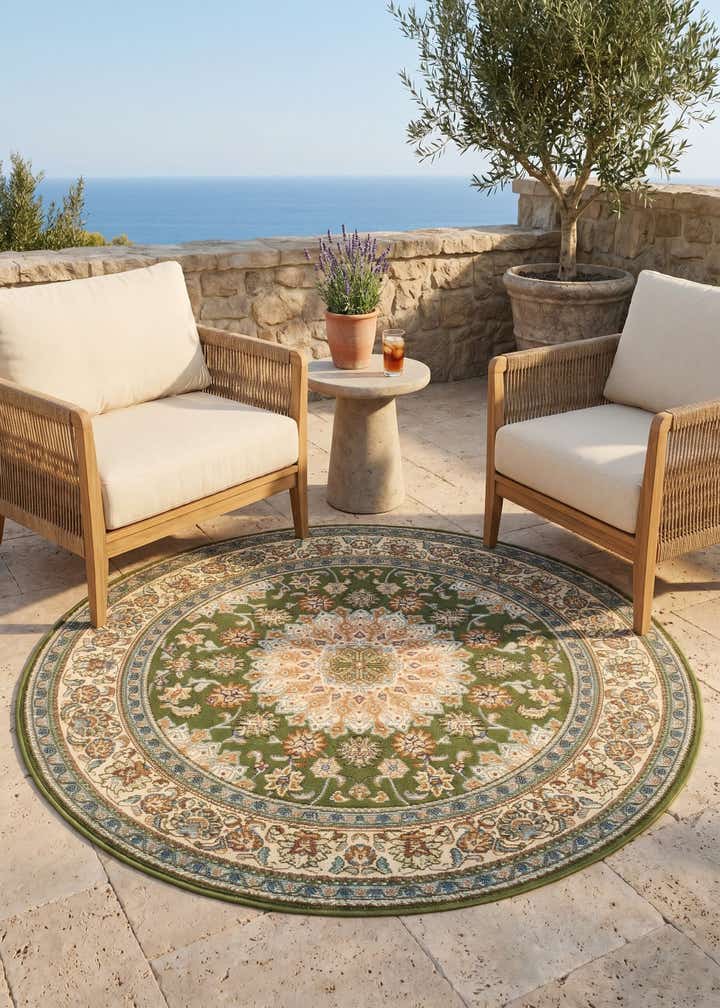 4' 1 x 4' 1 Easy-Clean Traditional Indoor / Outdoor Round Rug