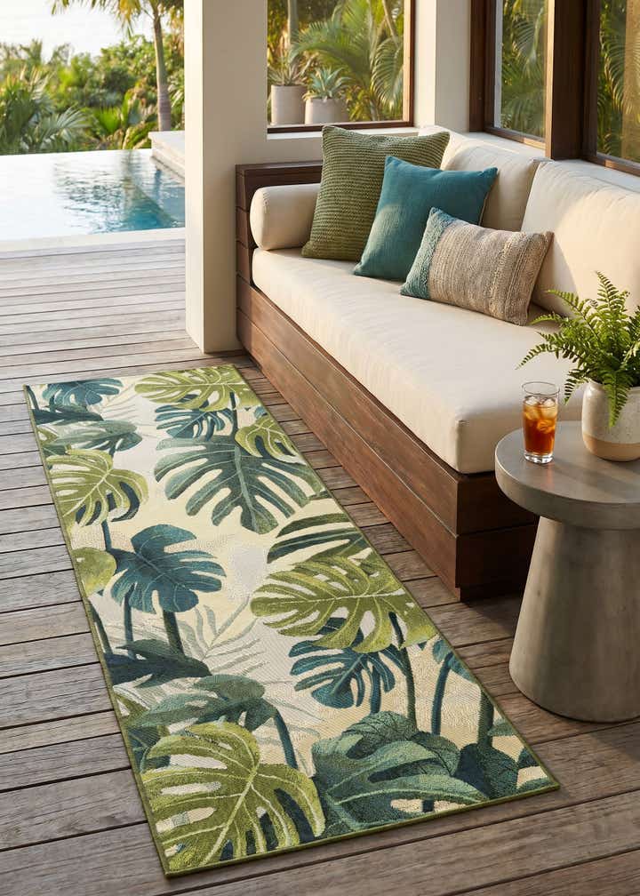 2' 7 x 7' Easy-Clean Botanical Indoor / Outdoor Runner Rug