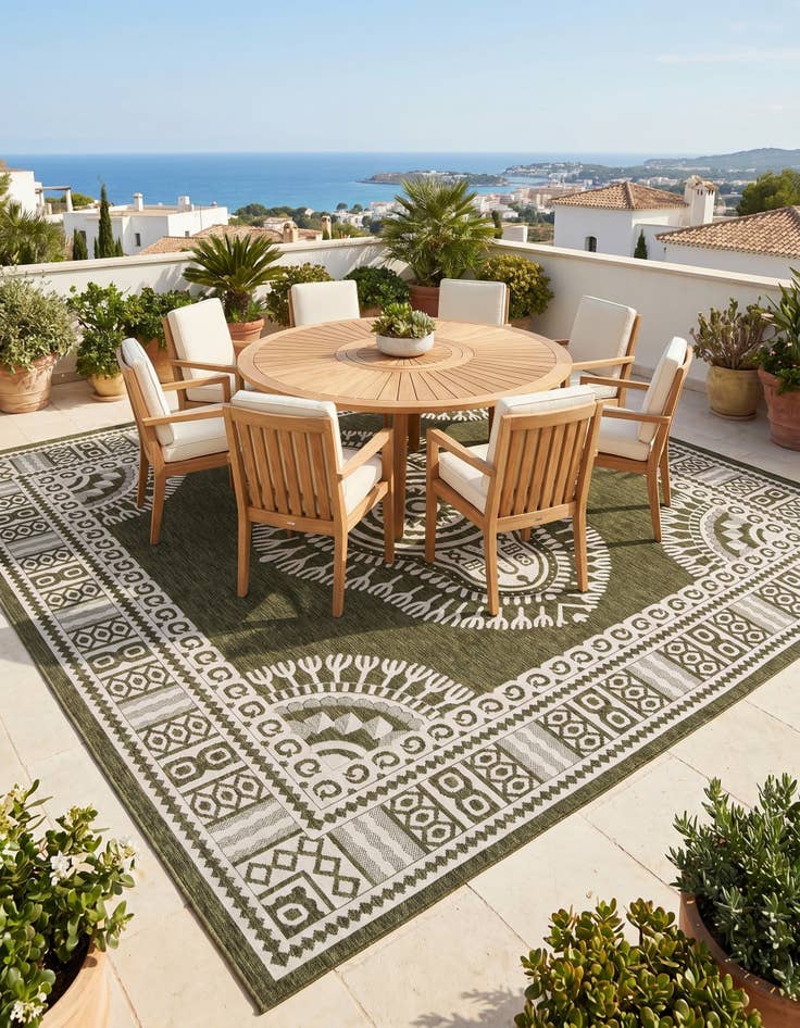 Detail image of 13' x 13' Easy-Clean Traditional Indoor / Outdoor Square Rug