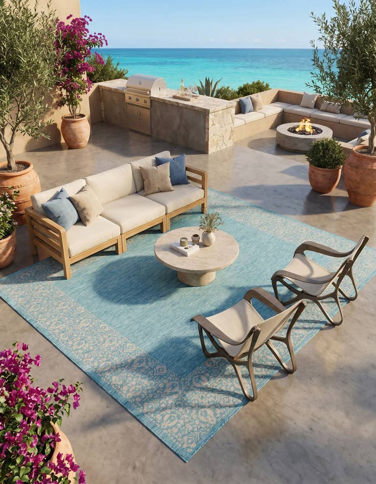 Detail image of 10' 8 x 10' 8 Easy-Clean Border Indoor / Outdoor Square Rug