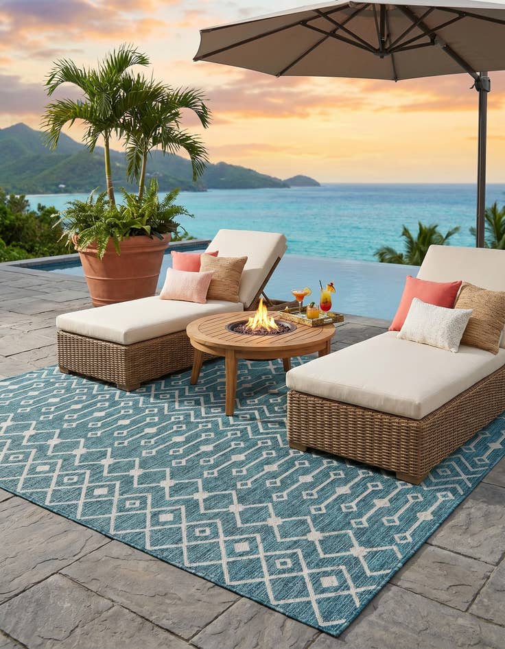 Detail image of 7' 10 x 7' 10 Easy-Clean Trellis Indoor / Outdoor Square Rug
