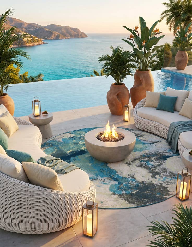 Detail image of 6' 1 x 6' 1 Easy-Clean Modern Indoor / Outdoor Round Rug