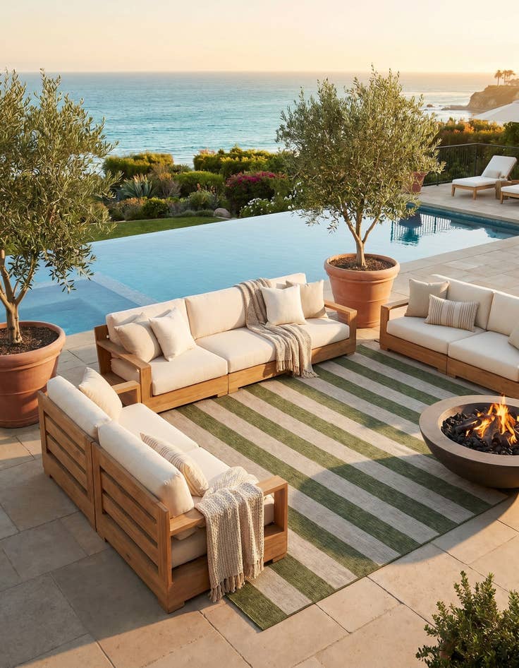 Detail image of 10' x 13' Easy-Clean Striped Indoor / Outdoor Rug