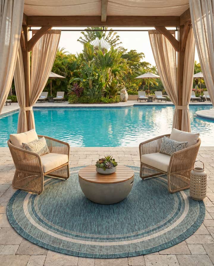 7' 10 x 7' 10 Easy-Clean Border Indoor / Outdoor Round Rug