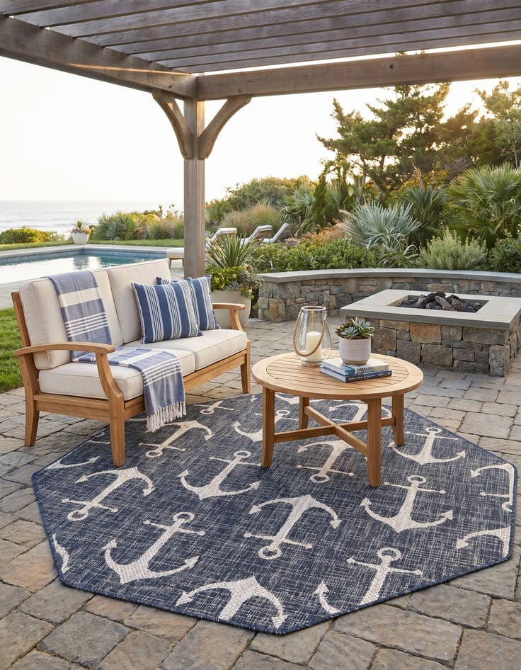 Detail image of 5' 3 x 5' 3 Easy-Clean Coastal Indoor / Outdoor Octagon Rug