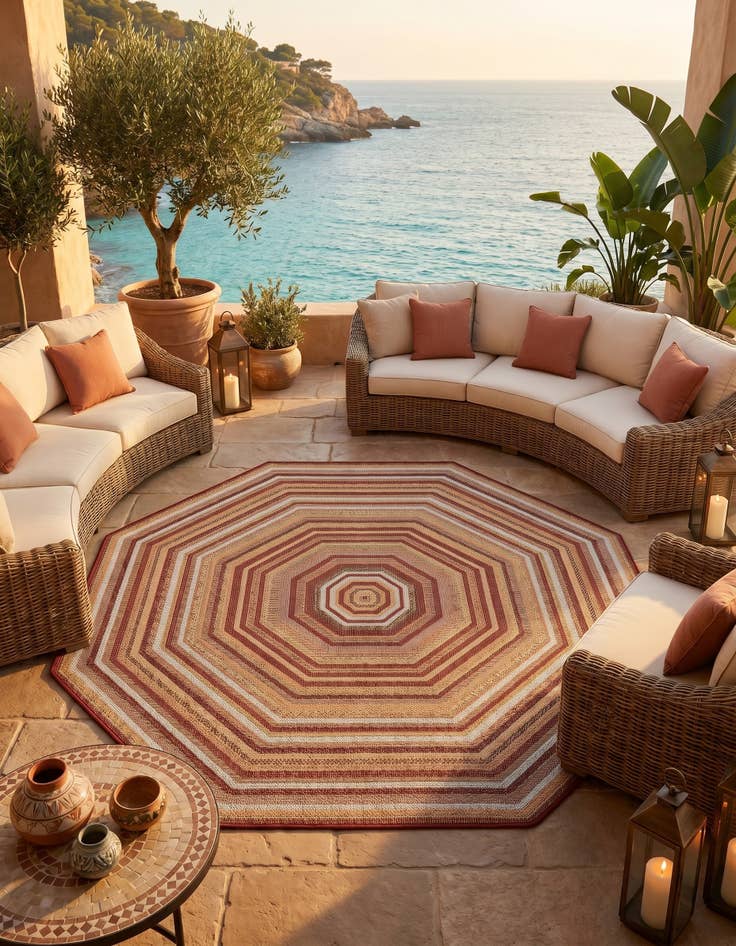 Detail image of 7' 10 x 7' 10 Easy-Clean Baja Indoor / Outdoor Octagon Rug