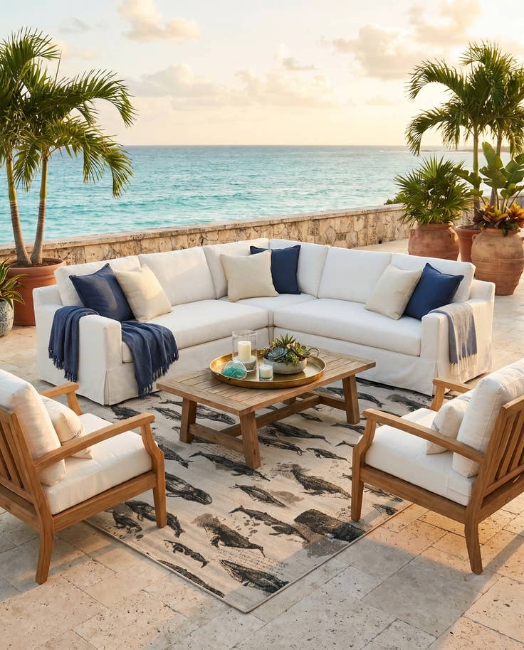 Detail image of 7' 10 x 10' Easy-Clean Coastal Indoor / Outdoor Rug