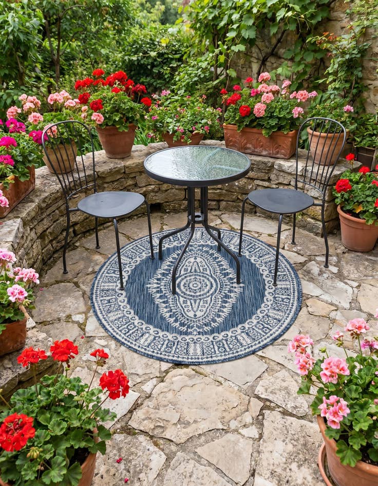 Detail image of 3' x 3' Easy-Clean Traditional Indoor / Outdoor Round Rug