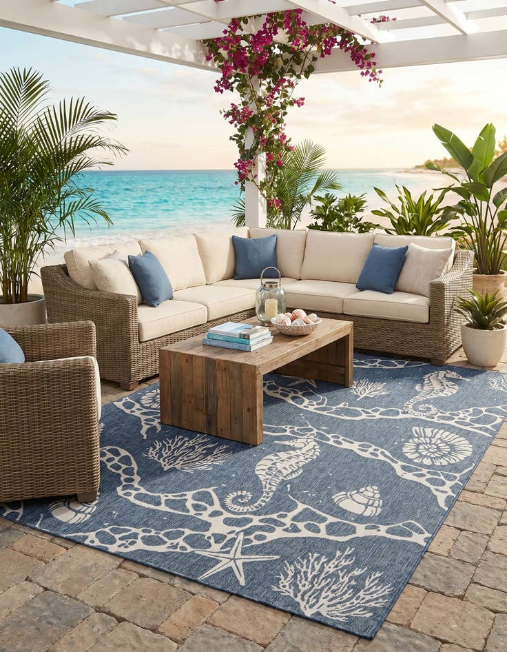 Detail image of 7' 10 x 10' Easy-Clean Coastal Indoor / Outdoor Rug
