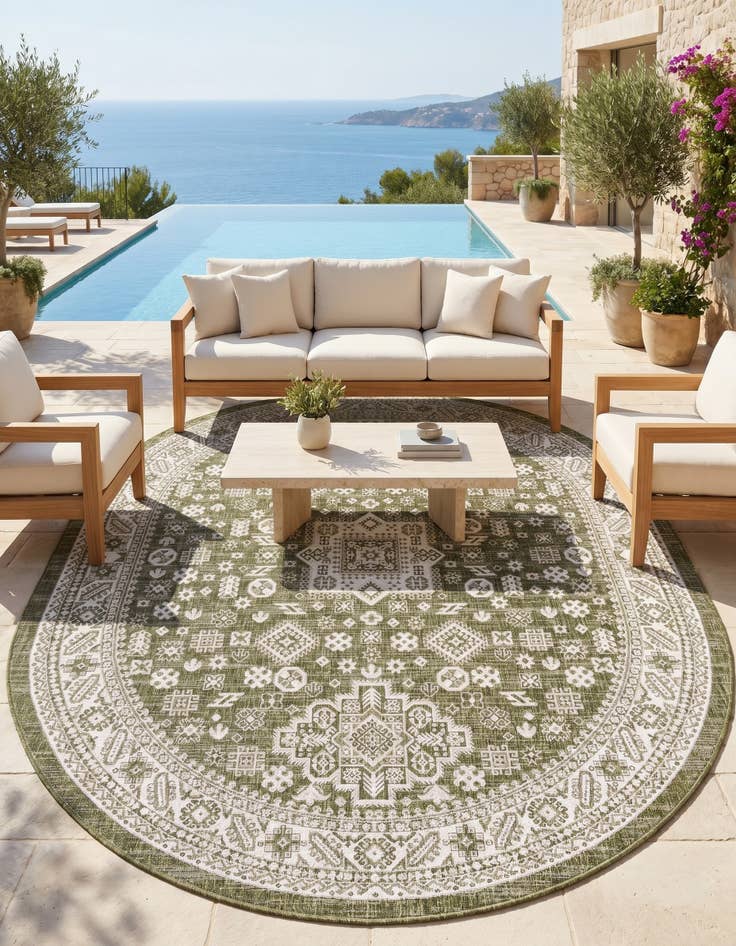 Detail image of 7' 10 x 10' Easy-Clean Aztec Indoor / Outdoor Oval Rug