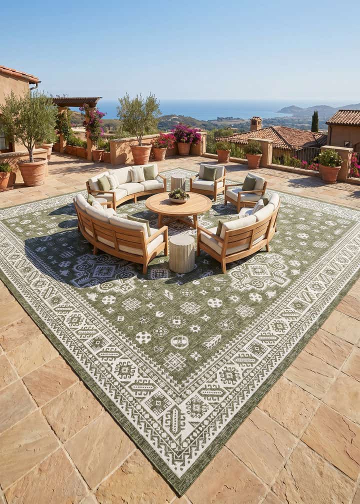 13' x 13' Easy-Clean Aztec Indoor / Outdoor Square Rug