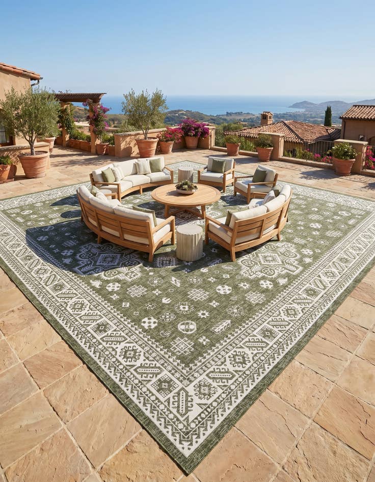 Detail image of 13' x 13' Easy-Clean Aztec Indoor / Outdoor Square Rug