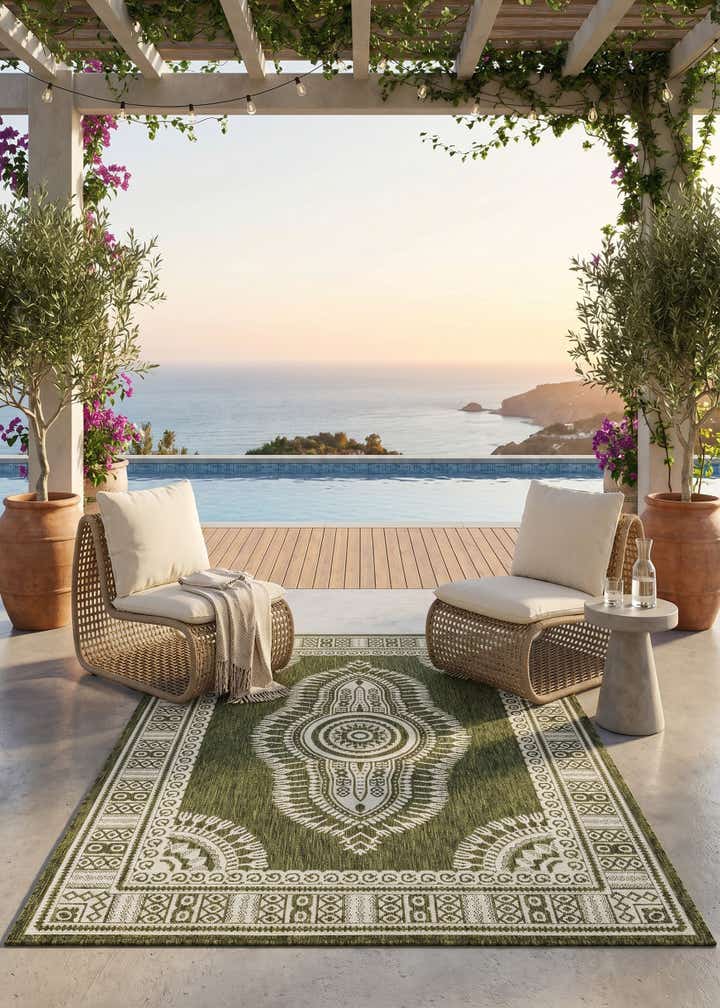 5' 3 x 7' Easy-Clean Traditional Indoor / Outdoor Rug
