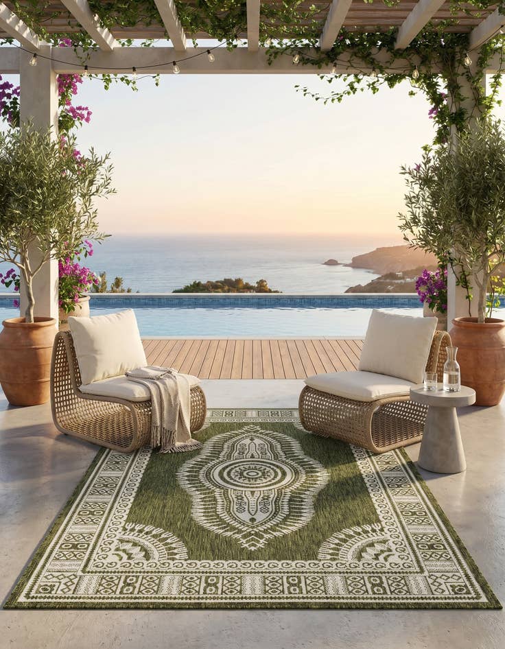 Detail image of 5' 3 x 7' Easy-Clean Traditional Indoor / Outdoor Rug