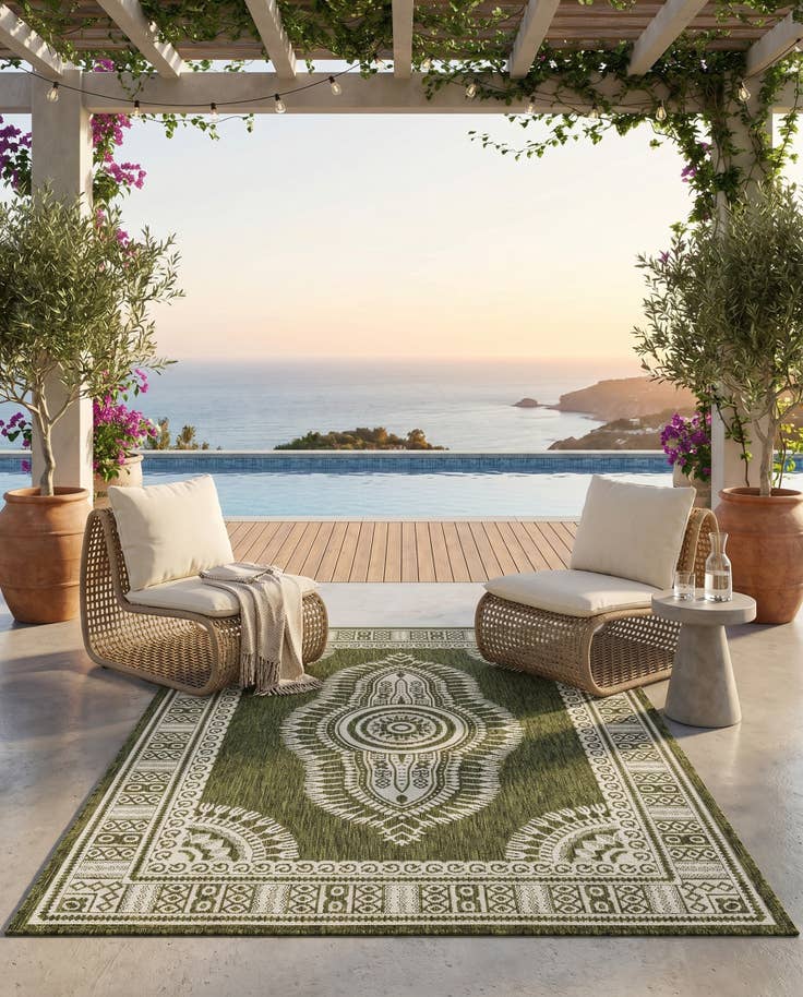 Detail image of 5' 3 x 7' Easy-Clean Traditional Indoor / Outdoor Rug