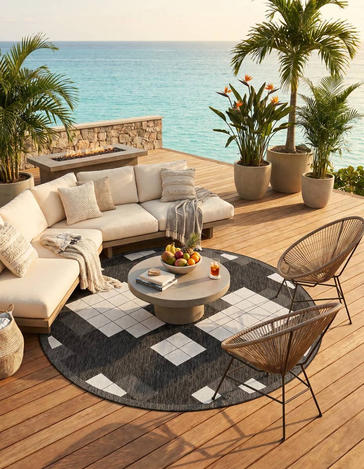 Detail image of 10' x 10' Easy-Clean Modern Indoor / Outdoor Round Rug