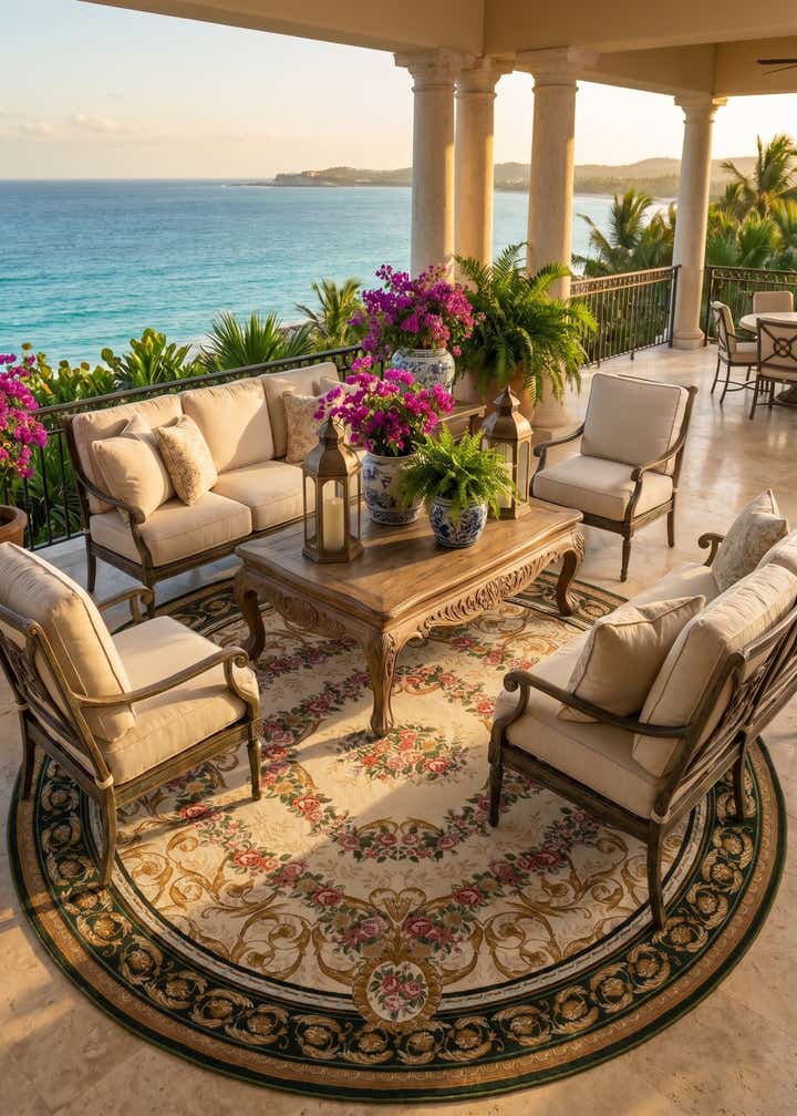 10' x 10' Easy-Clean Traditional Indoor / Outdoor Round Rug