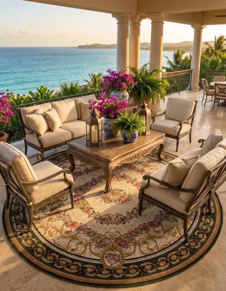 Detail image of 10' x 10' Easy-Clean Traditional Indoor / Outdoor Round Rug