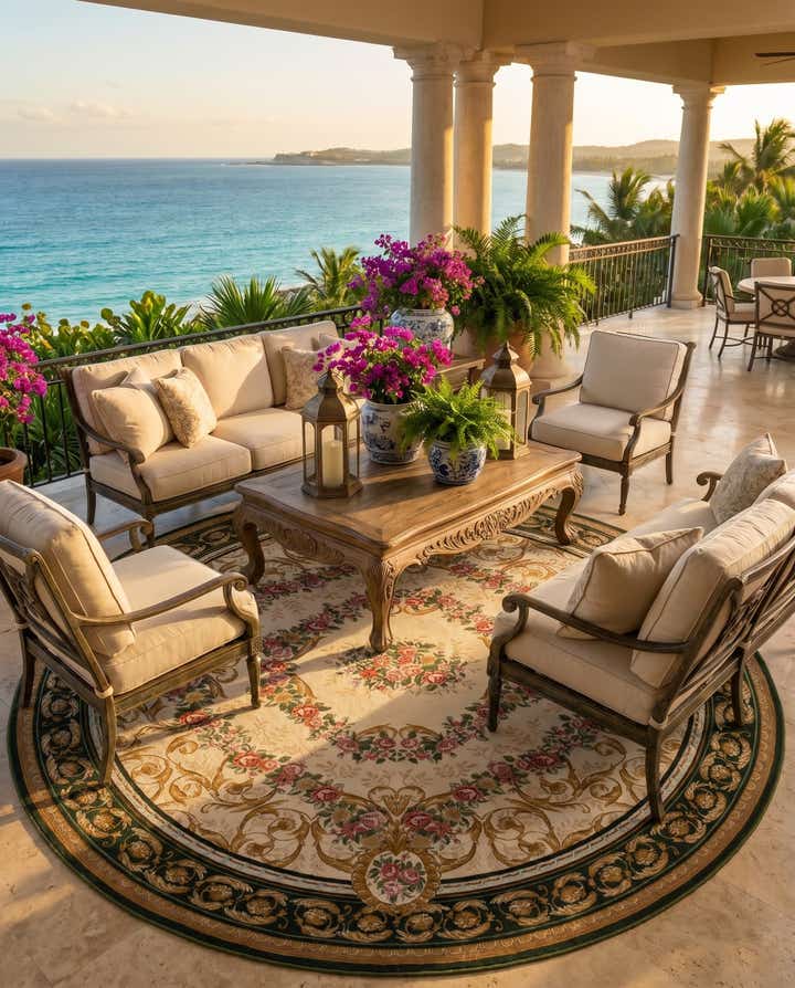 10' x 10' Easy-Clean Traditional Indoor / Outdoor Round Rug