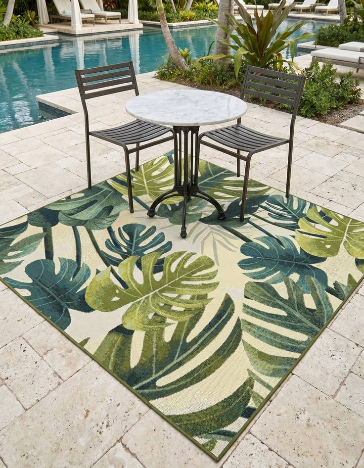 Detail image of 5' 3 x 5' 3 Easy-Clean Botanical Indoor / Outdoor Square Rug