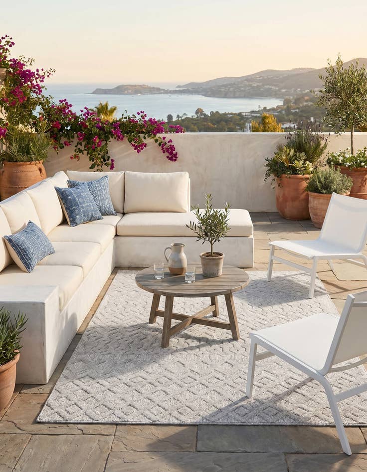 Detail image of 5' 3 x 8' Easy-Clean Trellis Textured Indoor / Outdoor Rug