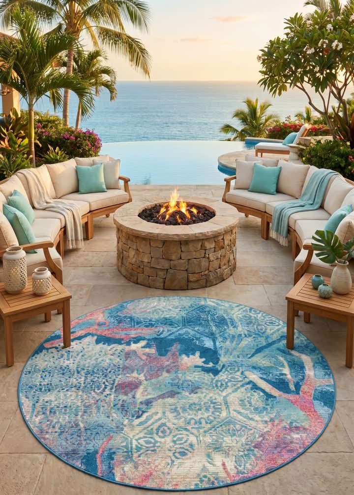 6' x 6' Easy-Clean Coastal Indoor / Outdoor Round Rug