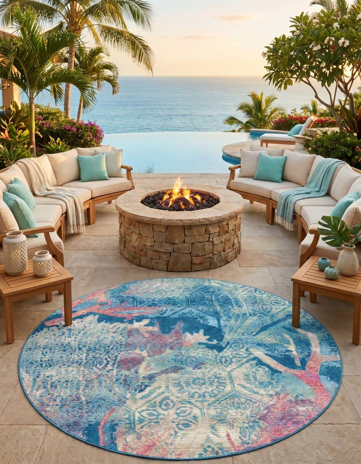 Detail image of 6' x 6' Easy-Clean Coastal Indoor / Outdoor Round Rug