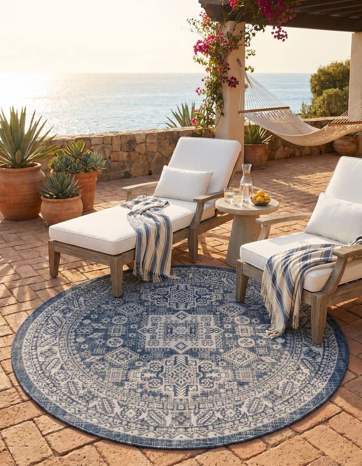 Detail image of 5' 3 x 5' 3 Easy-Clean Aztec Indoor / Outdoor Round Rug