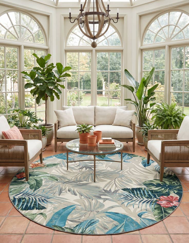 Detail image of 10' x 10' Easy-Clean Botanical Indoor / Outdoor Round Rug