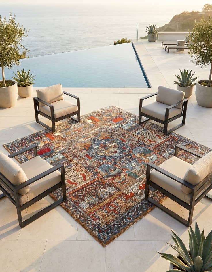 Detail image of 7' 10 x 7' 10 Easy-Clean Traditional Indoor / Outdoor Square Rug