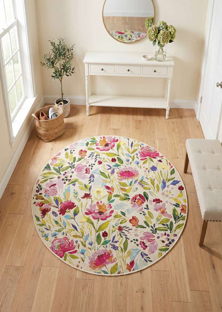 4' x 4' Easy-Clean Botanical Indoor / Outdoor Round Rug