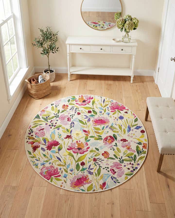 4' x 4' Easy-Clean Botanical Indoor / Outdoor Round Rug