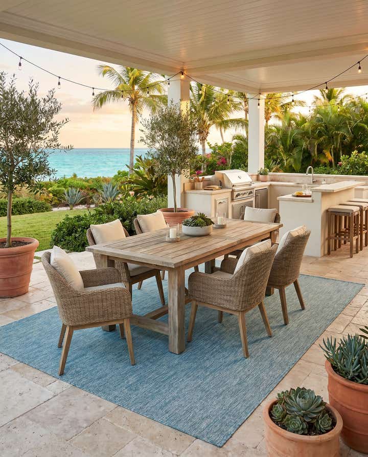5' 3 x 8' Easy-Clean Solid Indoor / Outdoor Rug