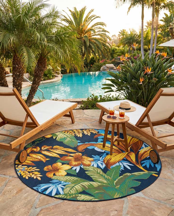 5' x 5' Easy-Clean Botanical Indoor / Outdoor Round Rug