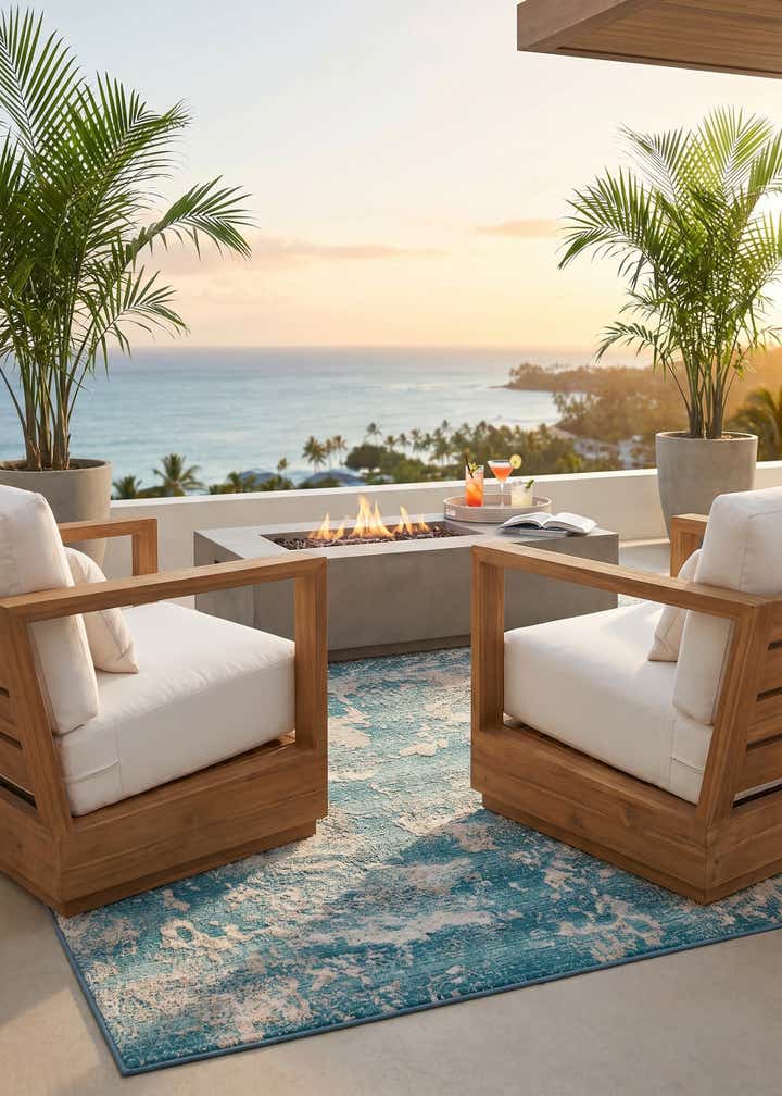 7' 10 x 7' 10 Easy-Clean Modern Indoor / Outdoor Square Rug