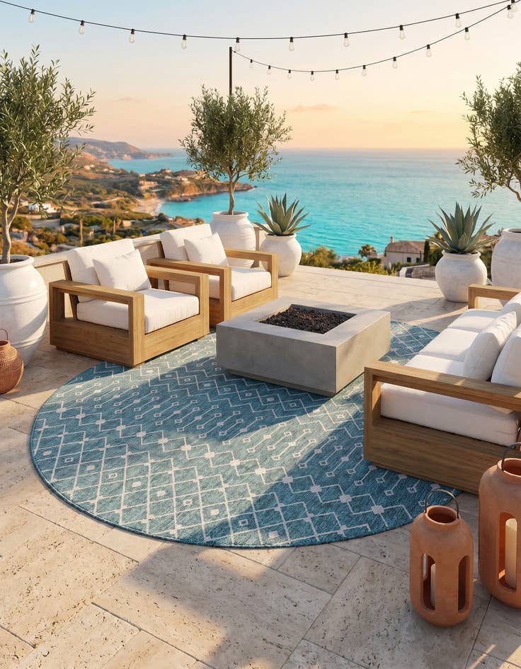 Detail image of 10' 8 x 10' 8 Easy-Clean Lattice Indoor / Outdoor Round Rug