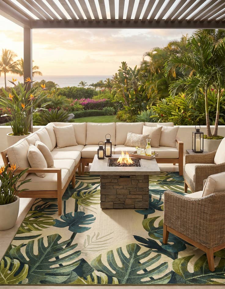 Detail image of 7' 10 x 11' Easy-Clean Botanical Indoor / Outdoor Rug