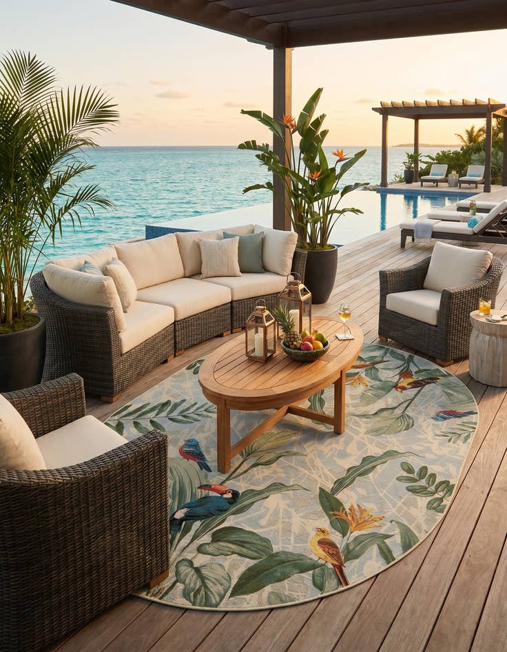 Detail image of 7' 10 x 10' Easy-Clean Botanical Indoor / Outdoor Oval Rug