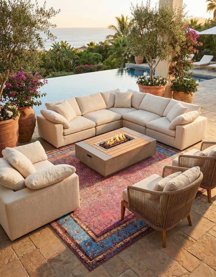 Detail image of 10' x 10' Easy-Clean Traditional Indoor / Outdoor Square Rug