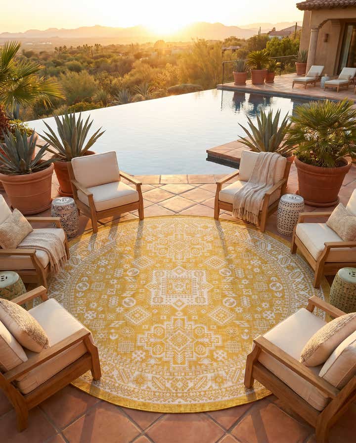 7' 10 x 7' 10 Easy-Clean Aztec Indoor / Outdoor Round Rug