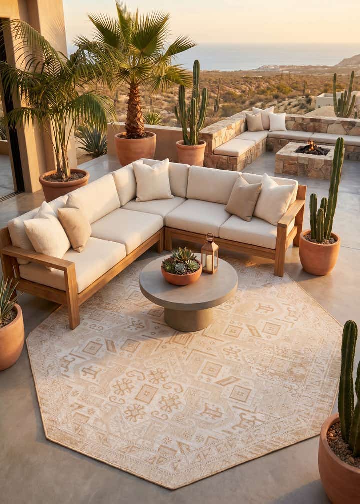 7' 10 x 7' 10 Easy-Clean Aztec Indoor / Outdoor Octagon Rug