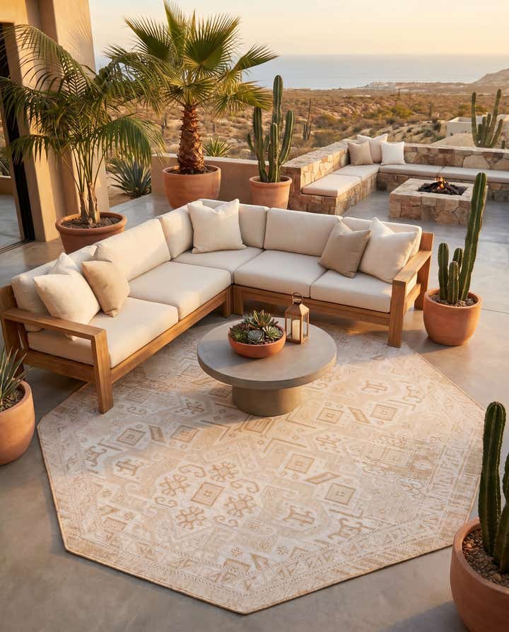 7' 10 x 7' 10 Easy-Clean Aztec Indoor / Outdoor Octagon Rug