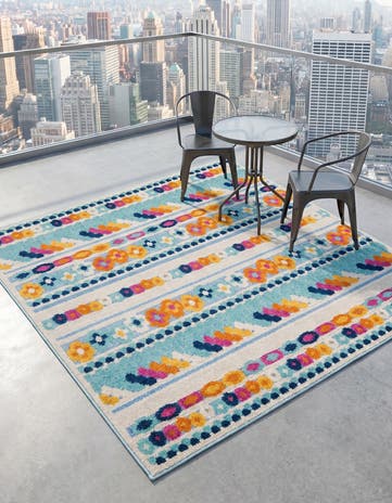 Blue Easy-Clean Aruba Indoor / Outdoor Square Rug