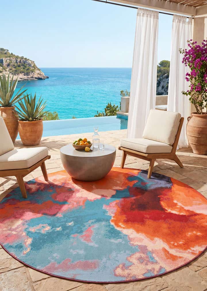 10' x 10' Easy-Clean Modern Indoor / Outdoor Round Rug